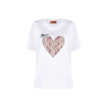 MISSONI Logo Heart Embroidery Crew Neck Pullover Short-Sleeved T-Shirt Women's Optical White