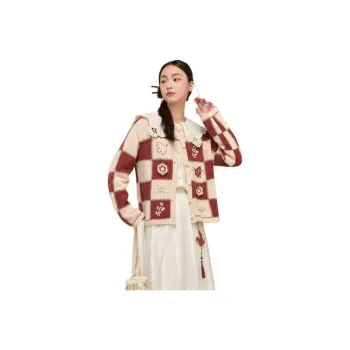 ZIHAN Knitwear Women's Beige Base Red Plaid