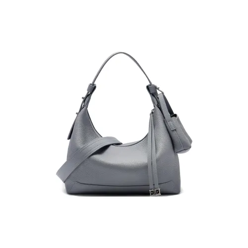 BELLE Cow Leather Shoulder Bag, Handbag Women's White/Gray Blue