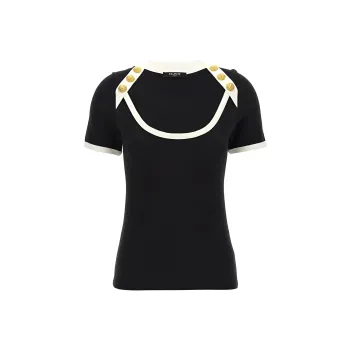 BALMAIN Button Embellished Two Toned T Shirt