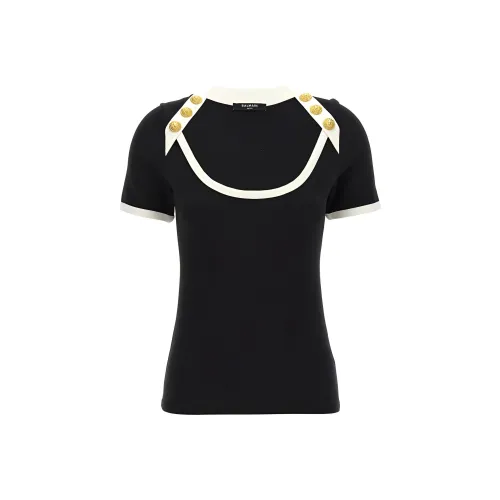 BALMAIN Button Embellished Two Toned T Shirt