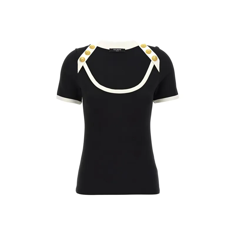 BALMAIN Button Embellished Two Toned T Shirt-0