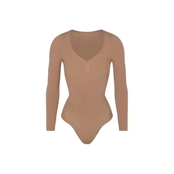 Skims SEAMLESS SCULPT LONG SLEEVE THONG BODYSUIT Bodysuits Women's SIENNA/Ochre