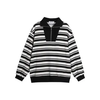 ZUOBEIKA Polo Shirts Women's Black White Stripes