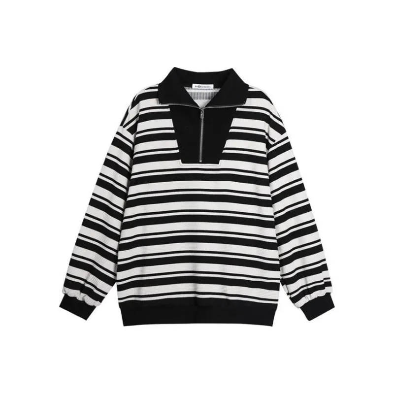 ZUOBEIKA Polo Shirts Women's Black White Stripes-0