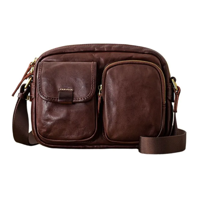 Back Step Top Grain Cow Leather Shoulder Bag Medium Size Men's Multicolor-7