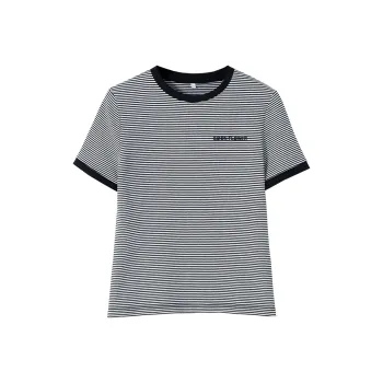 SOON FLOWER Summer T Shirt Women's Black White Stripes