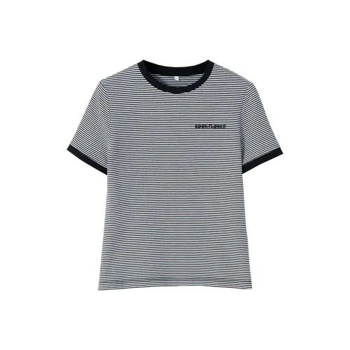 SOON FLOWER Summer T-Shirt Women's Black White Stripes
