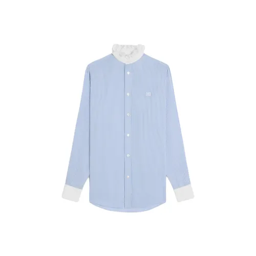 celine and Romy Frilled Shirt In Striped Silk