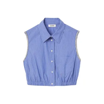 Sandro Striped Crystal embellished Cropped Top