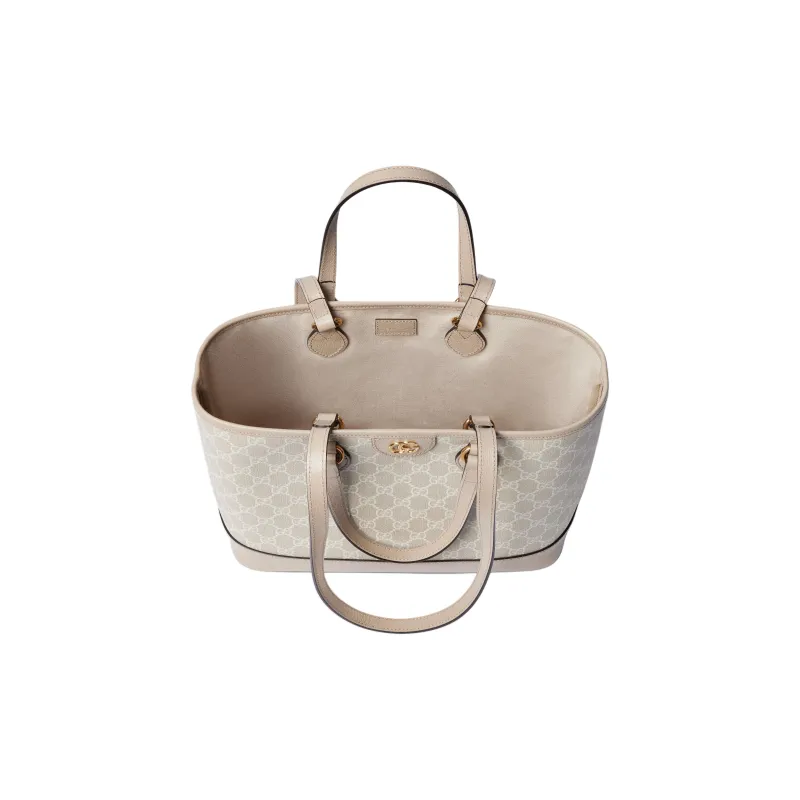GUCCI Ophidia Canvas With Leather Binding Canvas Bag Tote Bag Shopping Bag Handbag Small Size Women's Ecru & White-4