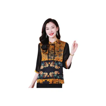 Yi Mengyuan Silk Shirt Women's Yellow Flower