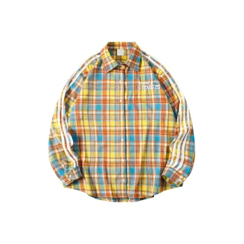 FOASIS Shirts Women's Yellow Plaid Long Sleeved