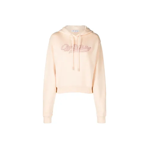 OFF WHITE Logo Embroidered Drawstring Hoodie Light Pink