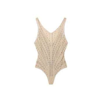 Stella McCartney Glass Bead-Embellished Bodysuit Bodysuits Women's Nude Beige