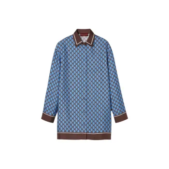 GUCCI Gg Print Silk Shirt With Optical Effect Shirt Women's Blue