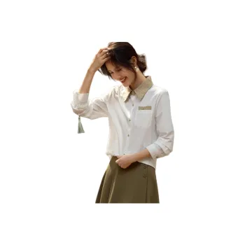 XWI Shirt Women's White & Green Stripes Pattern