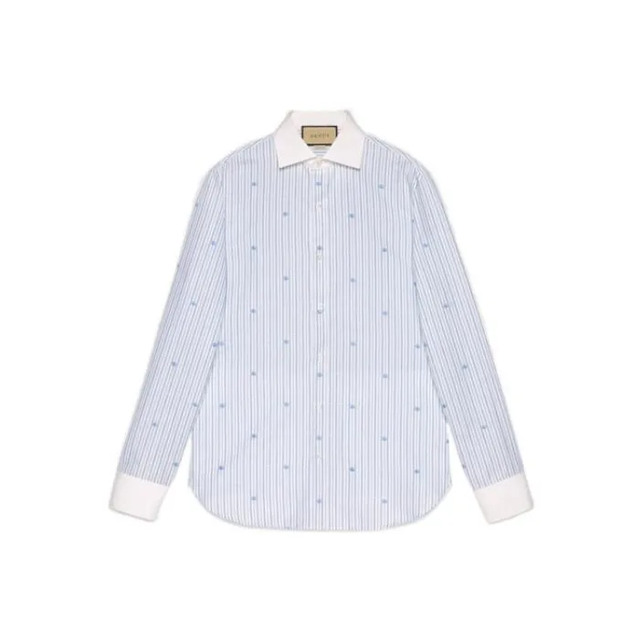 GUCCI GG embroidered Striped Cotton Shirt-0