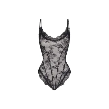 SKIMS ULTRA FINE LACE TEDDY Bodysuits Women's ONYX/Onyx