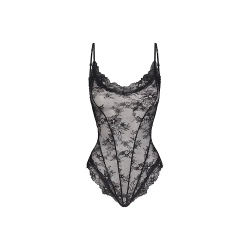 SKIMS ULTRA FINE LACE TEDDY Bodysuits Women's ONYX/Onyx