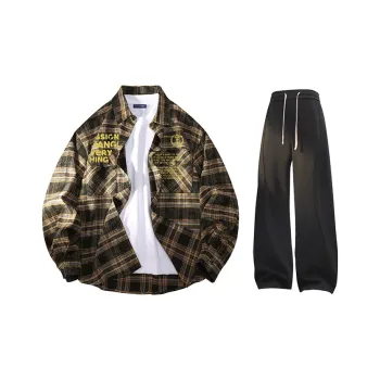 FAX FOR FMACM Shirt Matching Set Unisex Vintage Coffee+Black Pants