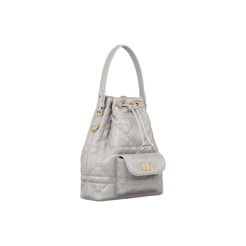 DIOR Caro Sheepskin With Calfskin Bucket Bag, Shoulder Bag, Crossbody Bag, Handbag Small Size Women's Gray-2