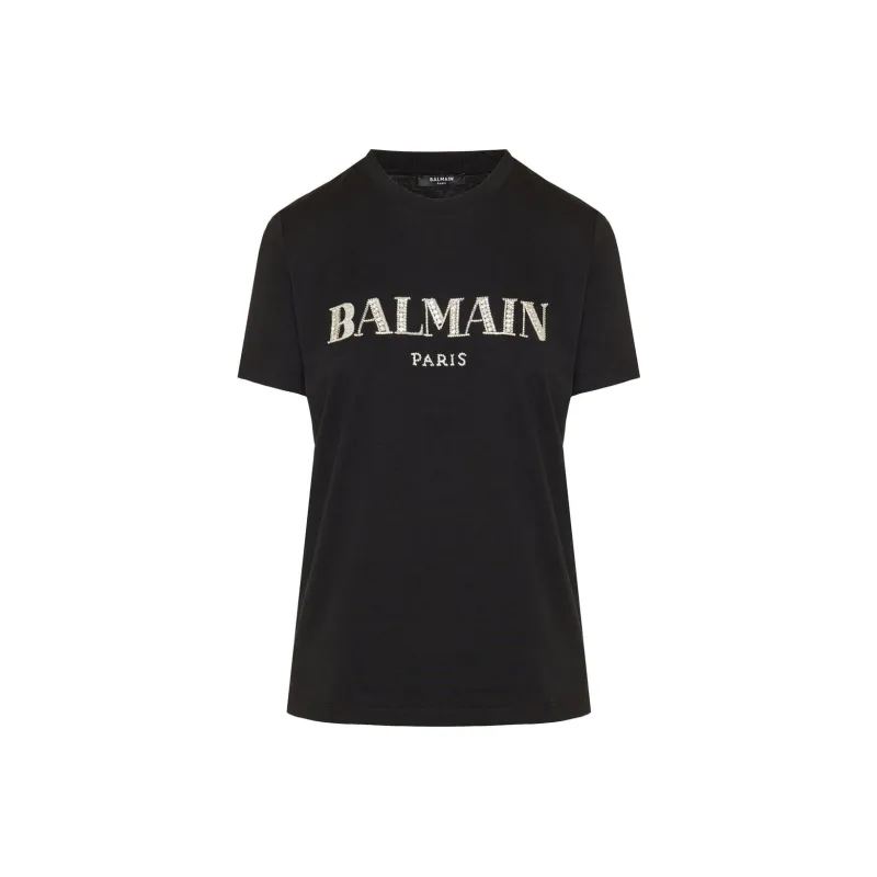 BALMAIN Logo Embellished Crewneck T Shirt-0