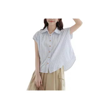 Wbwq Shirt Women's Blue Vertical Stripes