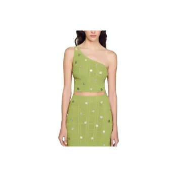 Sandro One Shoulder Crop Top Strapless Top Women's Green
