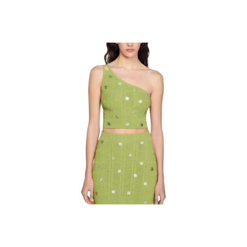 Sandro One Shoulder Crop Top Strapless Top Women's Green