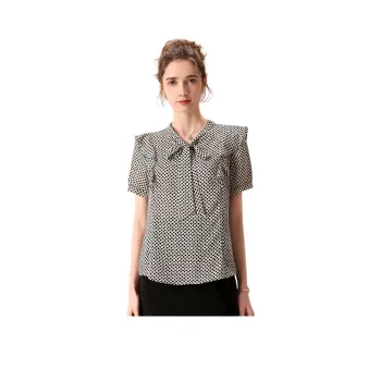 FENHONGMALI Shirt Women's Black White Plaid