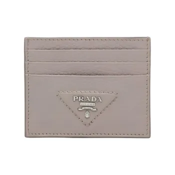 PRADA Leather Card Holder Women's Clay Gray