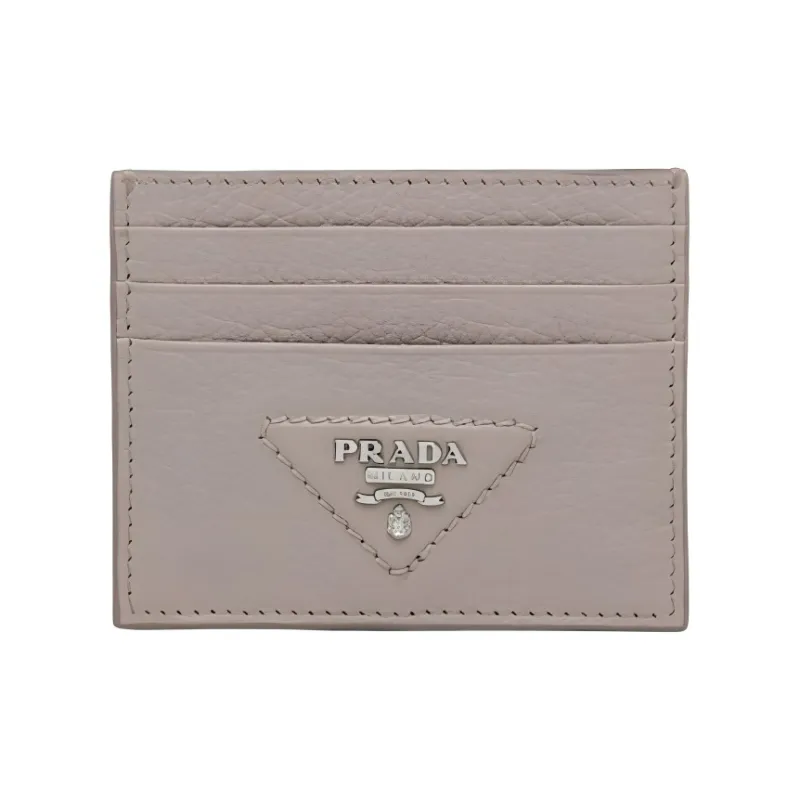 PRADA Leather Card Holder Women's Clay Gray-0