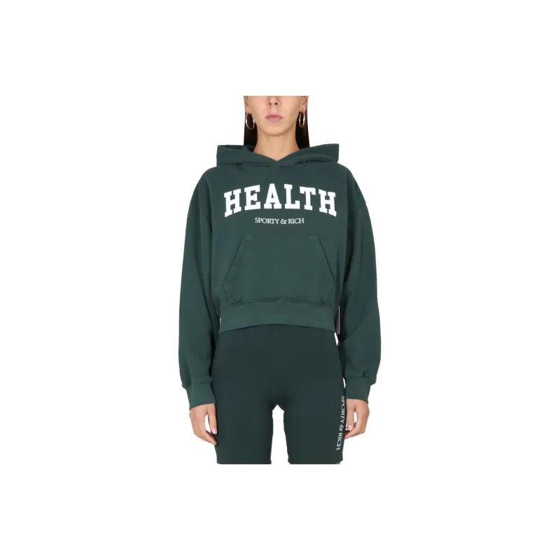 SPORTY & RICH Logo Printed Cropped Hoodie-0