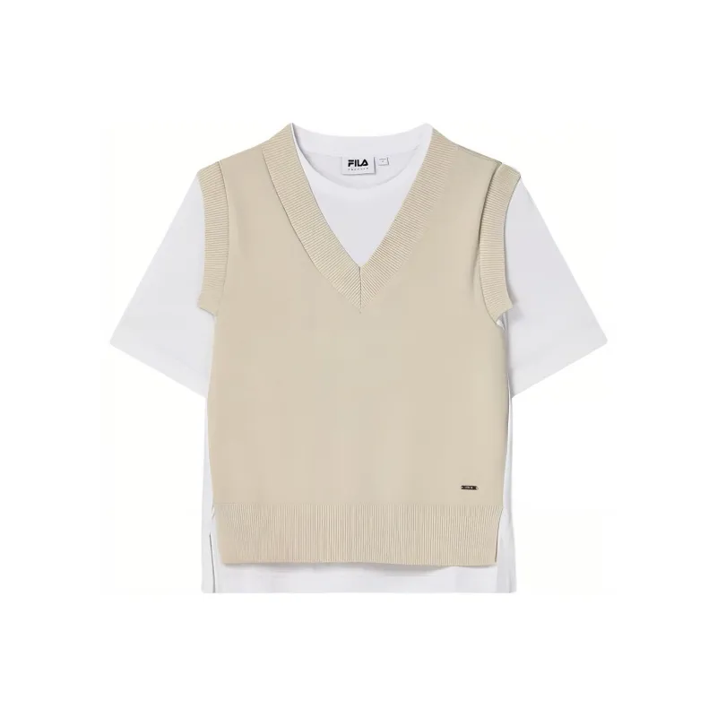 FILA Regular T Shirt Women's Gray Beige Yellow-0