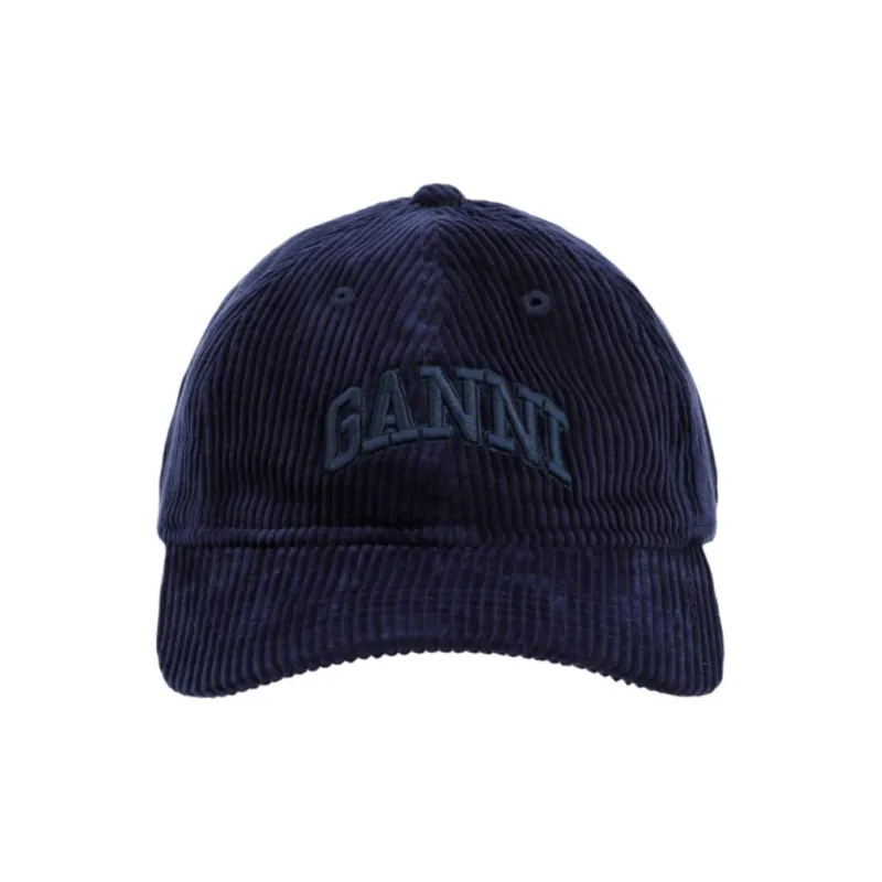 GANNI Logo Embroidered Corduroy Cap-1