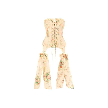Selkie Collection FW23 Strapless Top Women's Yellow With Vine Rose Print