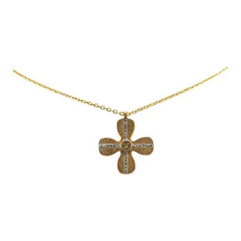 CHANEL 2001 Plated Rhinestones Clover Pendant Necklace Costume Necklace