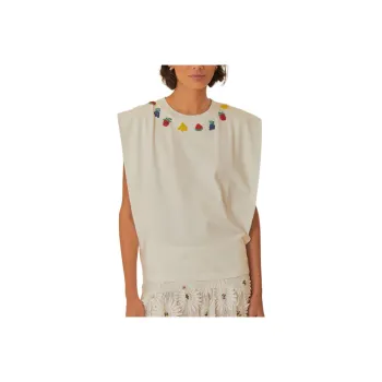 Farm Rio Floral-beaded T-shirt