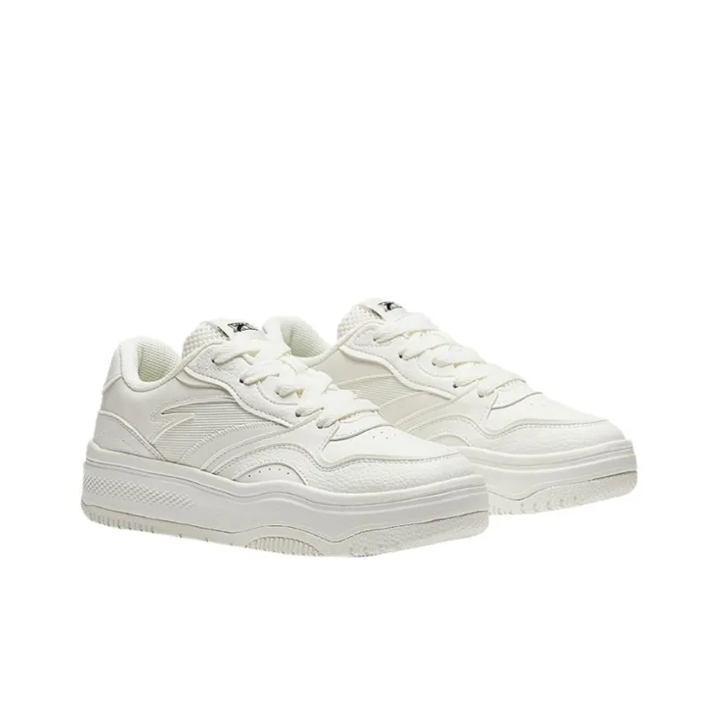Anta Anti Slip And Wear Resistant Height Increasing Low Top Skateboard Shoes Women's Ivory White-3