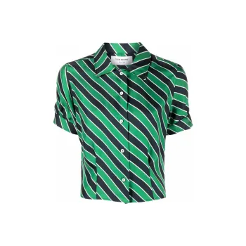 THOM BROWNE Awning Stripe Printed Tucked Blouse