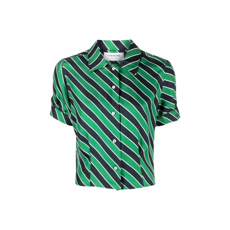 THOM BROWNE Awning Stripe Printed Tucked Blouse-0