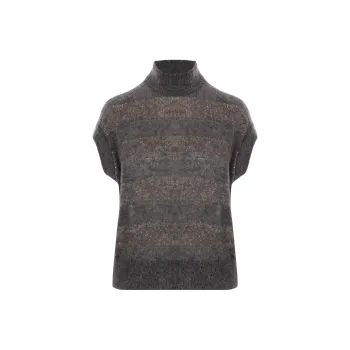 Brunello Cucinelli Sequin Embellished High Neck Striped Vest