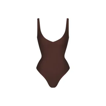 SKIMS BODY UNLINED PLUNGE THONG BODYSUIT Bodysuits Women's COCOA/Cocoa