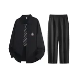 Black Black White Stripes Tie Clothing Sets