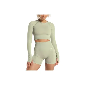 GYMSHARK T-Shirt Women's Light Sage Green With Greyish Limestone
