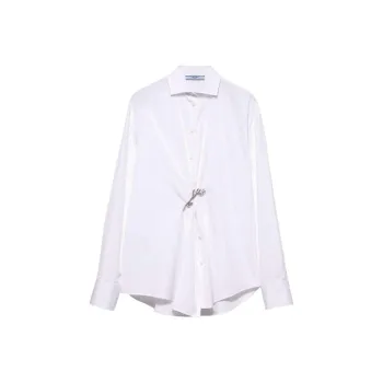 PRADA Spread Collared Brooch Detailed Shirt