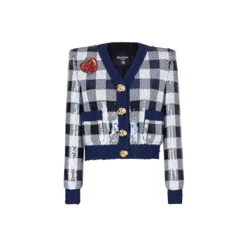 BALMAIN Sequined Cropped Knit Jacket