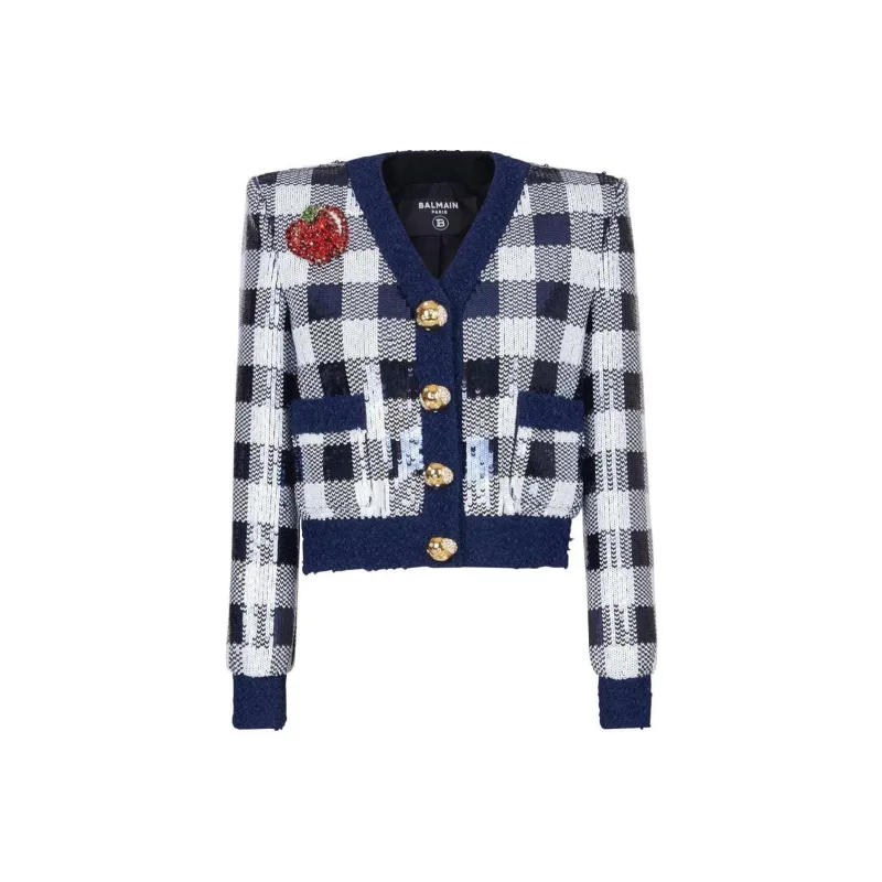 BALMAIN Sequined Cropped Knit Jacket-0