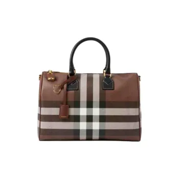 Burberry Calfskin Bowling Bag, Shoulder Bag, Crossbody Bag, Handbag Medium Size Women's Dark Birch Brown
